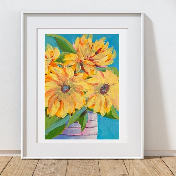 Original Floral Acrylic Painting Golden Sunflower Celebration - Picture 2 of 6